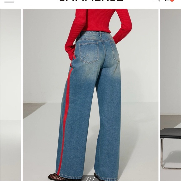 Commense Blue Contrast Side Striped Wide-Leg Jeans - Picture 2 of 5